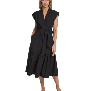 Women's Tiered Belted Surplice Dress