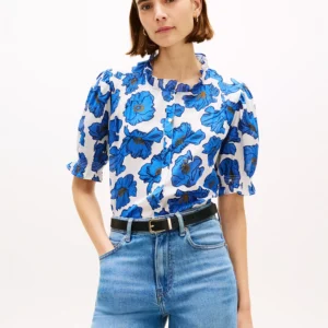 Women's Pin Tuck Cambric Short-Sleeve Blouse Top