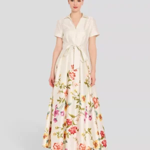 Women's V-Neck Short-Sleeve Printed Gown