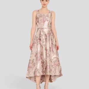 Women's Metallic Jacquard High-Low Square Neck Dress