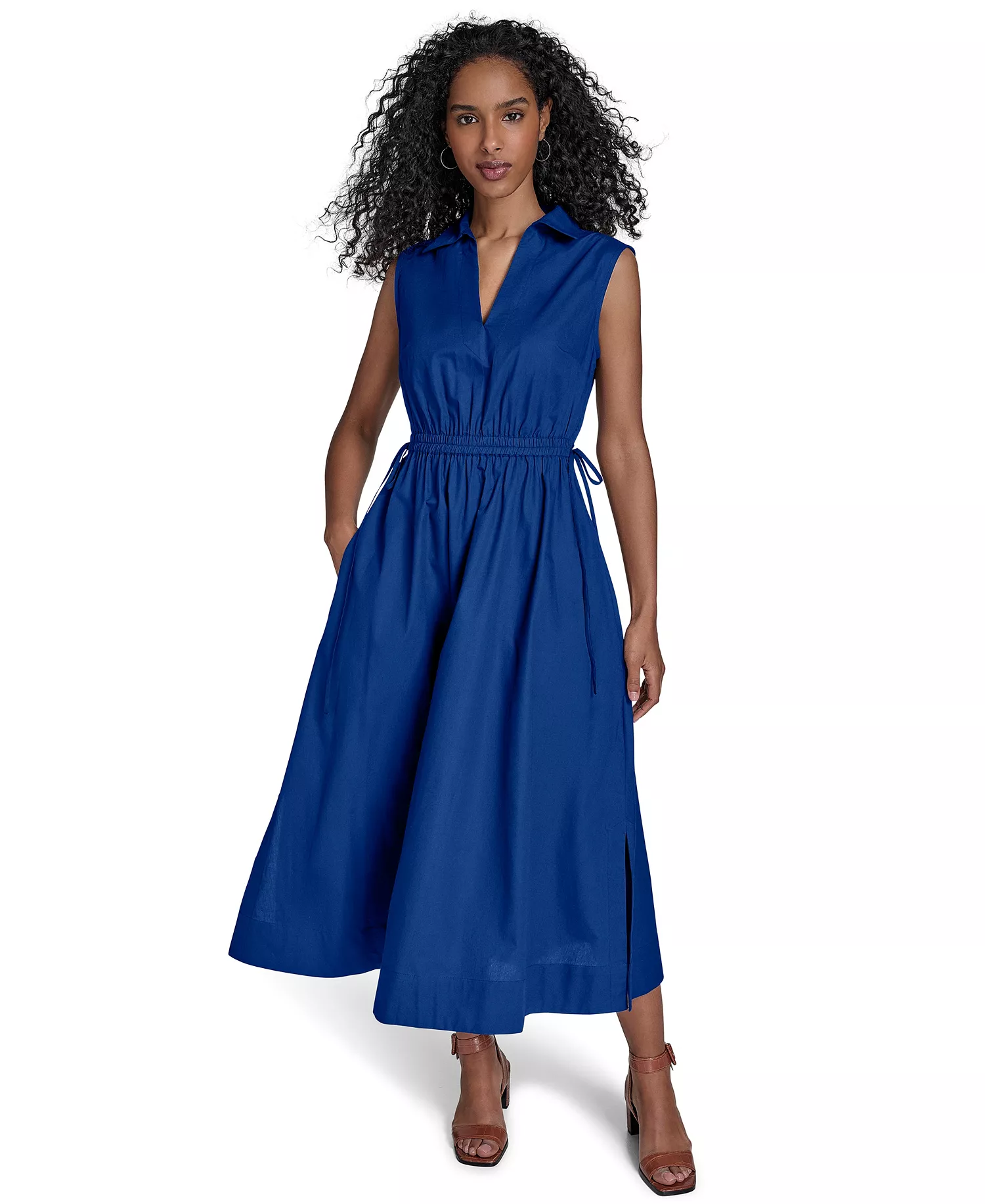 mni-4cfb0222fb0ae19fc99876f041c54143 Women's Cotton Drawstring Sleeveless Midi Dress — изображение 3