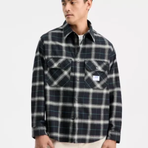 Men's Oversized-Fit Ebolt Plaid Long-Sleeve Shirt
