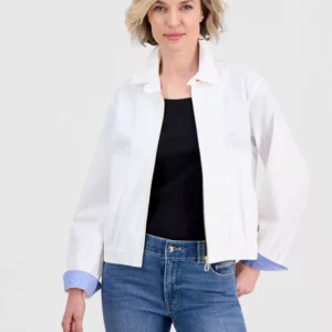 Jeans Women's Cotton Solid Zip-Front Jacket