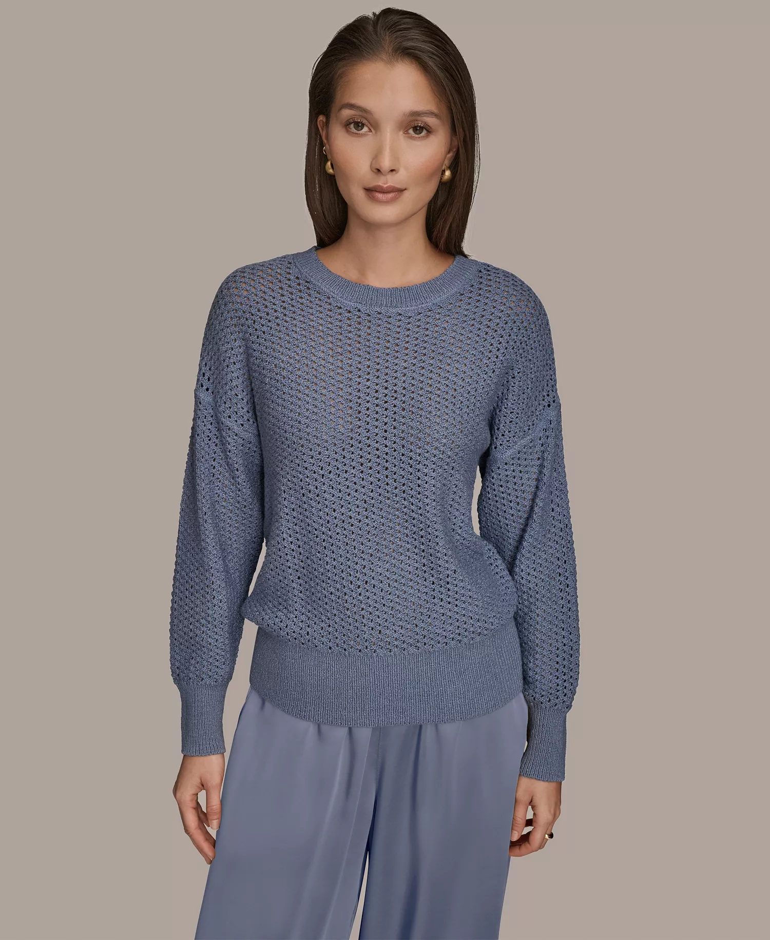 mni-4dcec33502ff4b048d3f079ff98d56aa Women's Bracelet Sleeve Open Stitch Cotton Blend Crewneck Sweater — изображение 3
