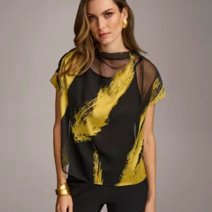 Donna Karan Women's Short Sleeve Metallic Print Blouse