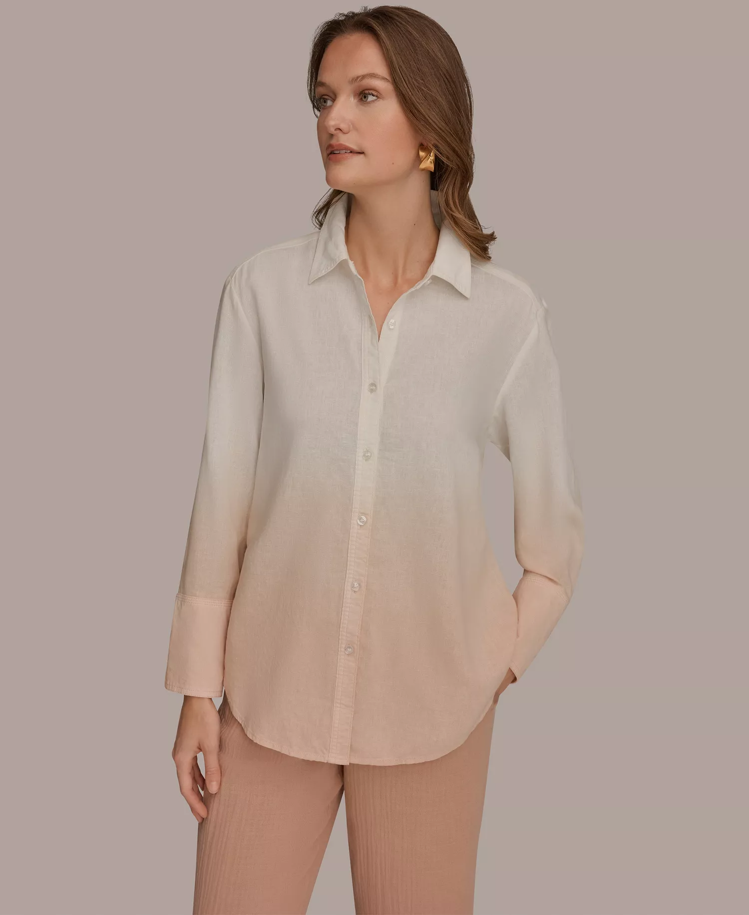 mni-5041efe161ad11bc9bfd53b63fc67cdd Women's Linen Dip Dye Long-Sleeve Button-Front Shirt — изображение 3