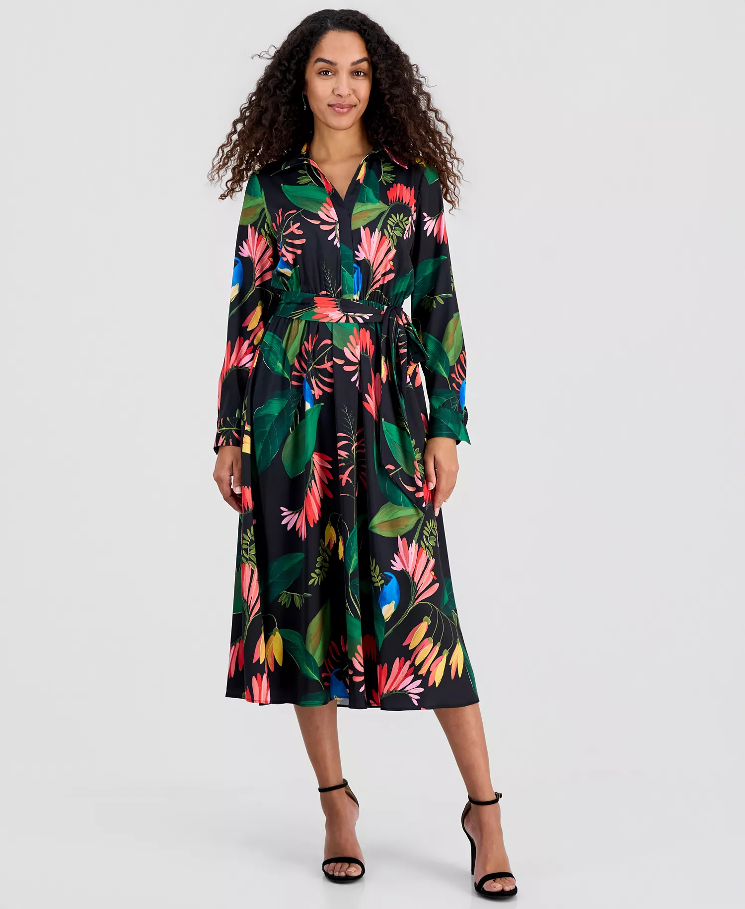 mni-516176eb33f873226010ec2104ce1158 Women's Floral-Print Tie-Belt Fit & Flare Dress