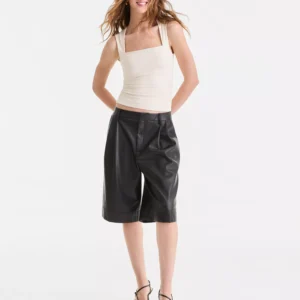 Women's Faux-Leather Pleated Bermuda Shorts, Macy's Exclusive