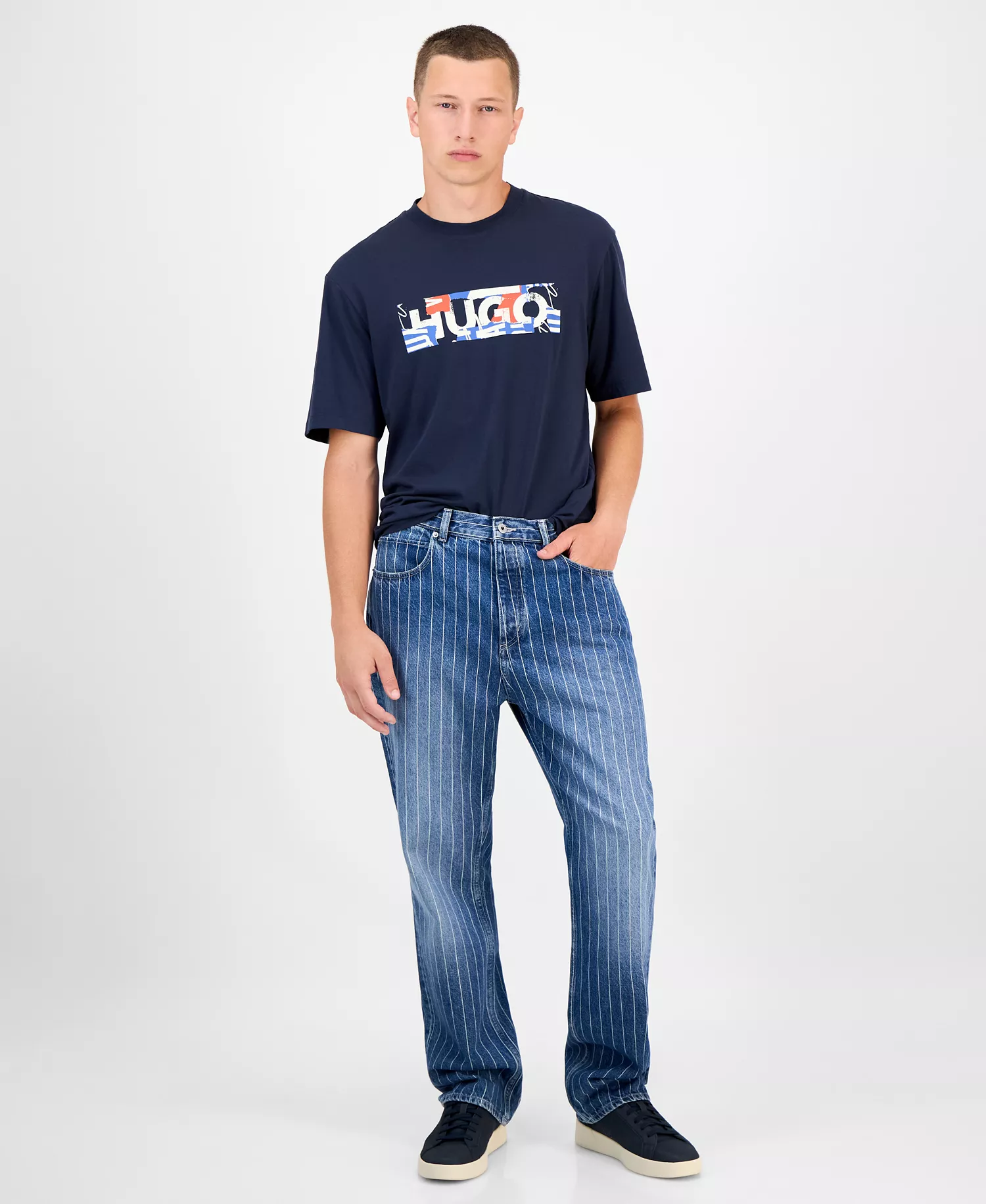 mni-520553bc4c52657c7b4e56c265d2e479 Men's Nate Faded Stripe Cotton Jeans