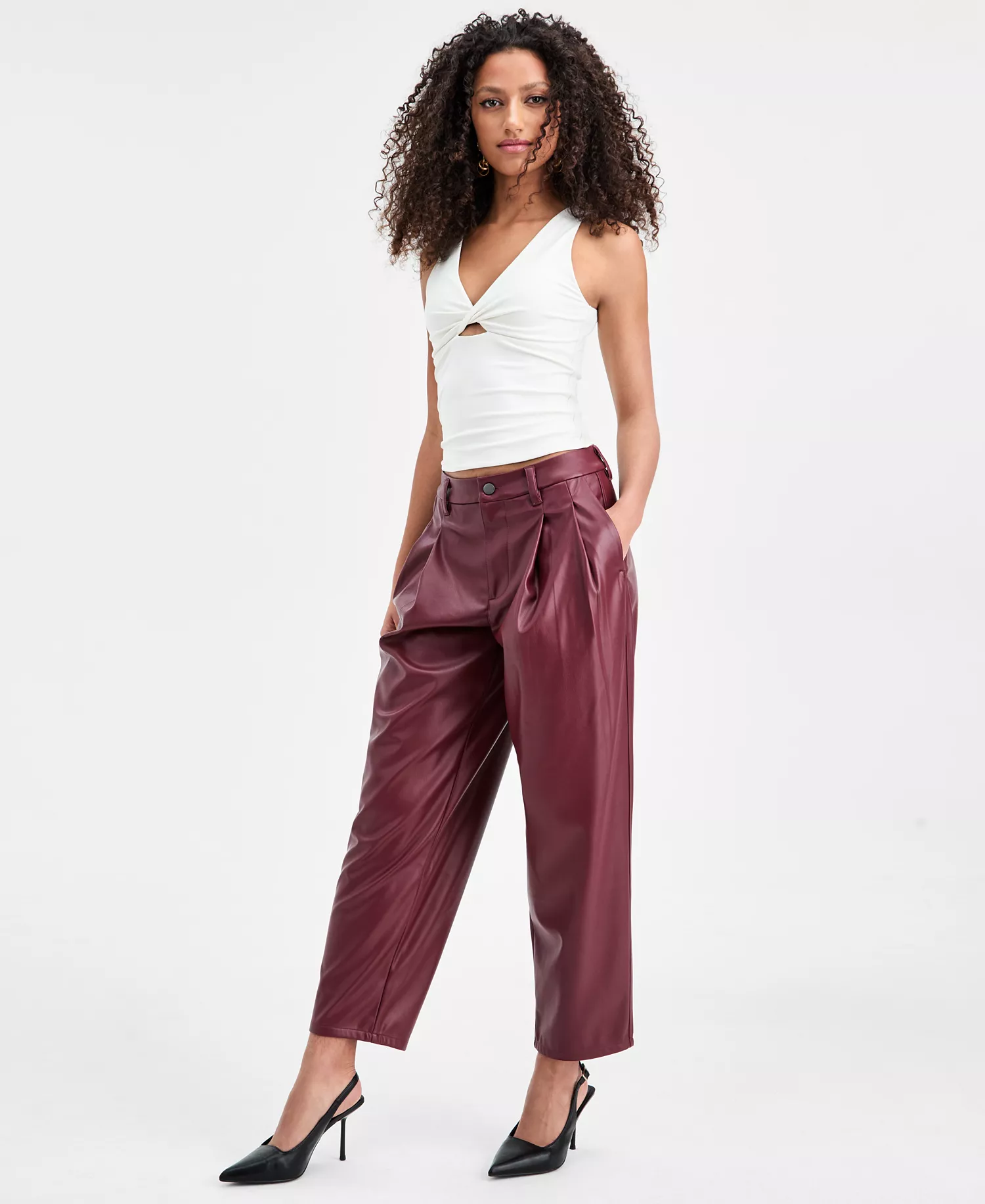 mni-520e4a2a19b39bd9cd901542bced4122 Women's Faux Leather Barrel-Leg Pants, Macy's Exclusive — изображение 3