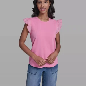 Women's Scallop Trim Boat Neck Top