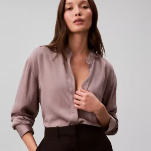 Women's Washed Satin Collared Relaxed Shirt