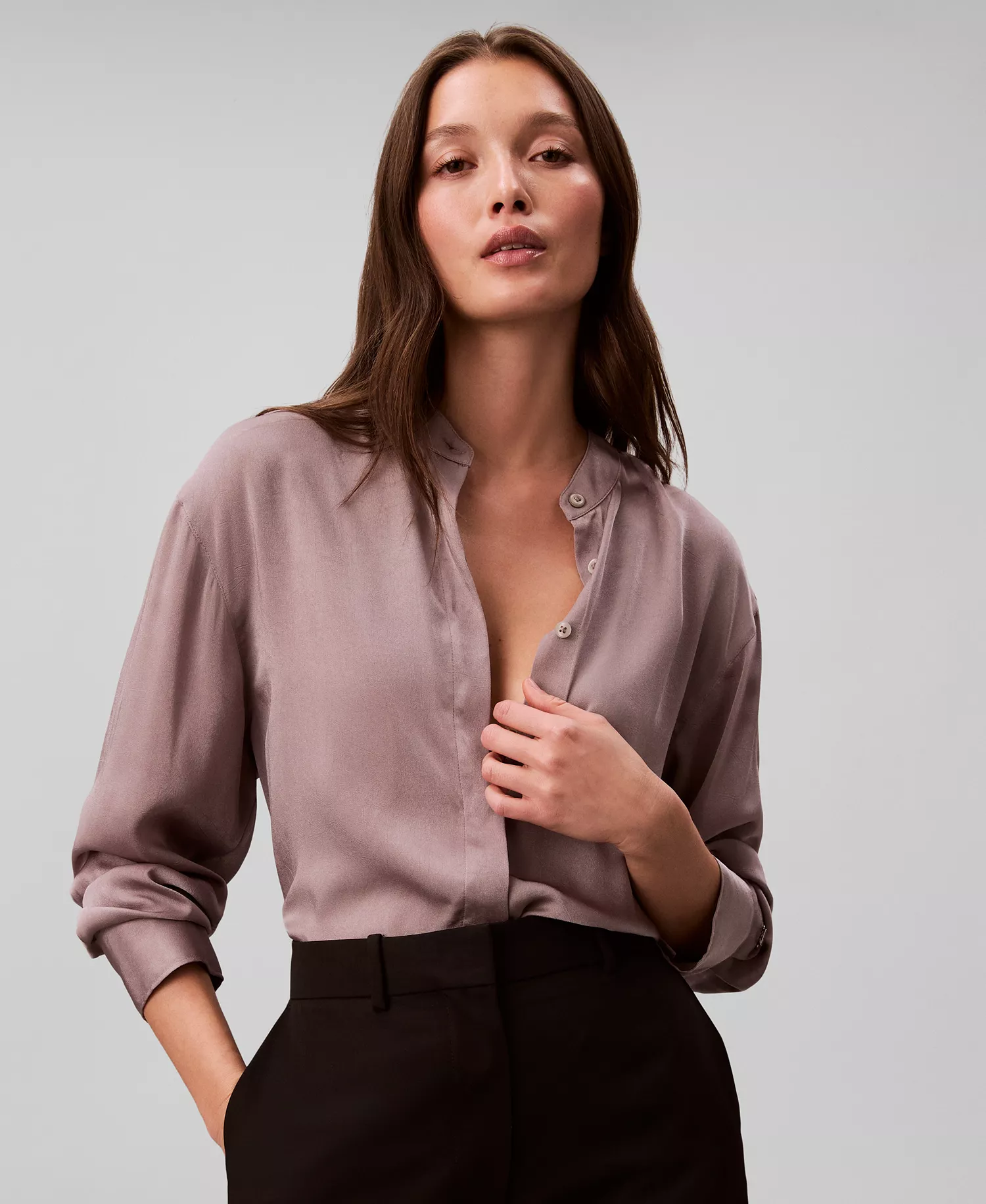 mni-52603a5f749d6f667776172b1631cb28 Women's Washed Satin Collared Relaxed Shirt