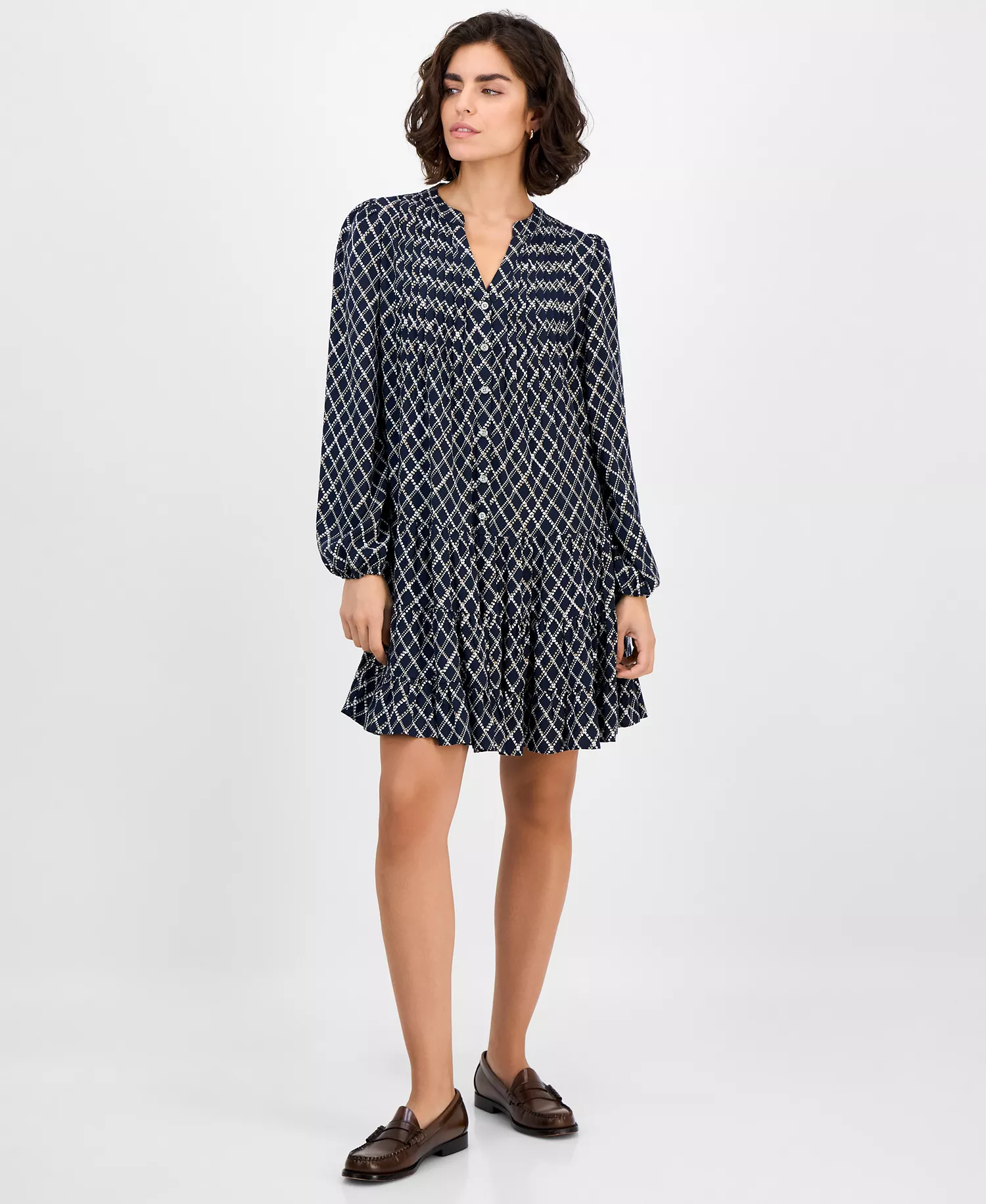 mni-529f5120c19db442672bb3d3495b7838 Nautica Women's Argyle Dot Tiered Dress
