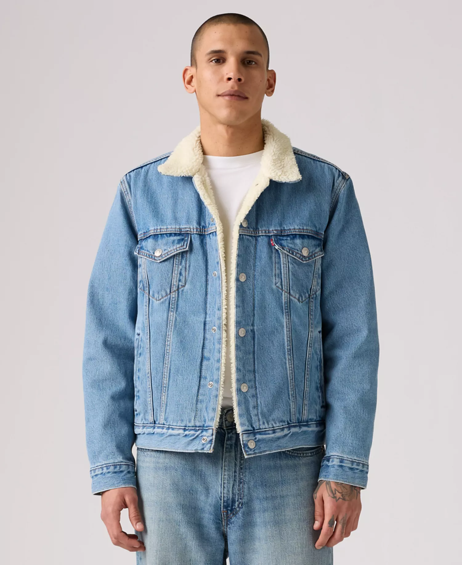 mni-52de502c62aef32251eb940914a44727 Men's Regular Fit Sherpa Denim Trucker Jacket