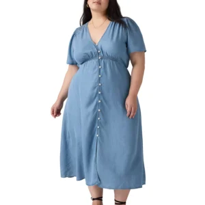 Plus Size V-Neck Short-Sleeve Midi Dress