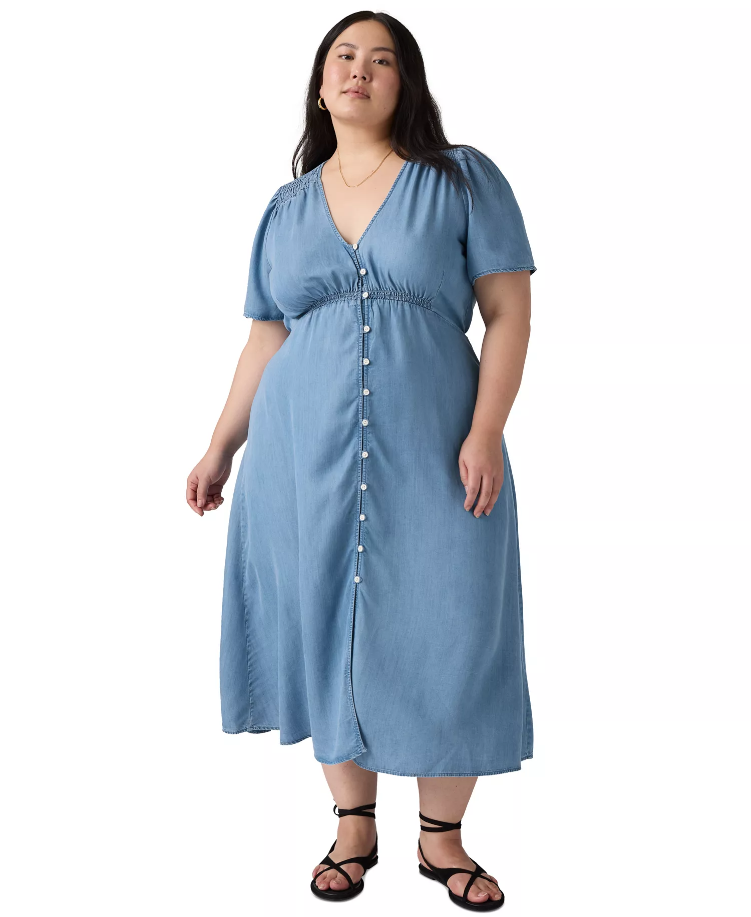 mni-531178591644b5f2fa5503524d15dfd2 Plus Size V-Neck Short-Sleeve Midi Dress