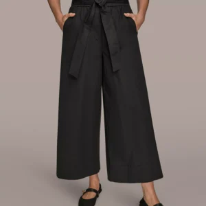 Women's Stretch Poplin Self Belted Crop Pants