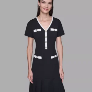 Women's V-Neck Short-Sleeve Sheath Dress
