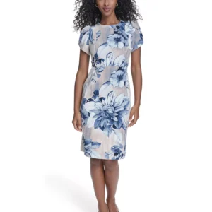 Women's Printed Tulip Short-Sleeve Sheath Dress