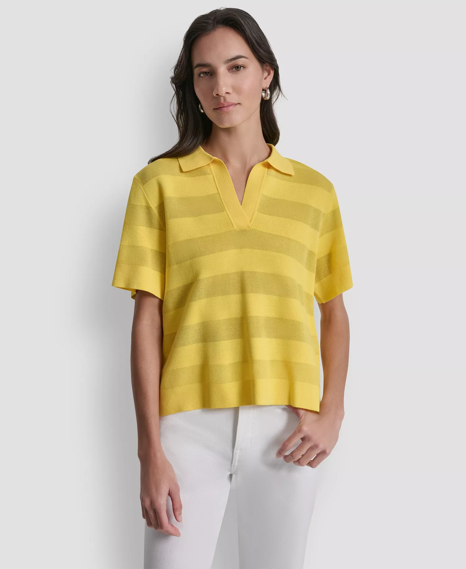 mni-53c45dbc57b51f45d5d98a0825703510 Women's Sheer Striped Collared Short-Sleeve Polo Shirt