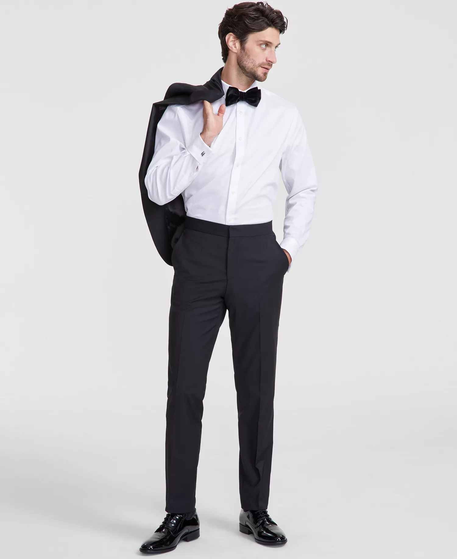 mni-53edb0bca404ac757404ebd32a69b045 Men's Modern-Fit Wool Blend Super Flex Stretch Tuxedo Pant
