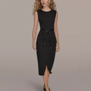 Women's Jewel-Neck Faux-Wrap Dress
