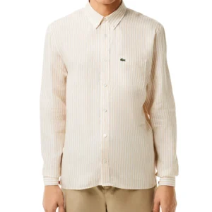Men's Long Sleeve Striped Button-Down Linen Shirt