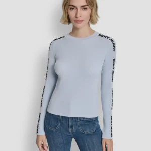 Women's Long-Sleeve Logo Trim Crewneck Sweater