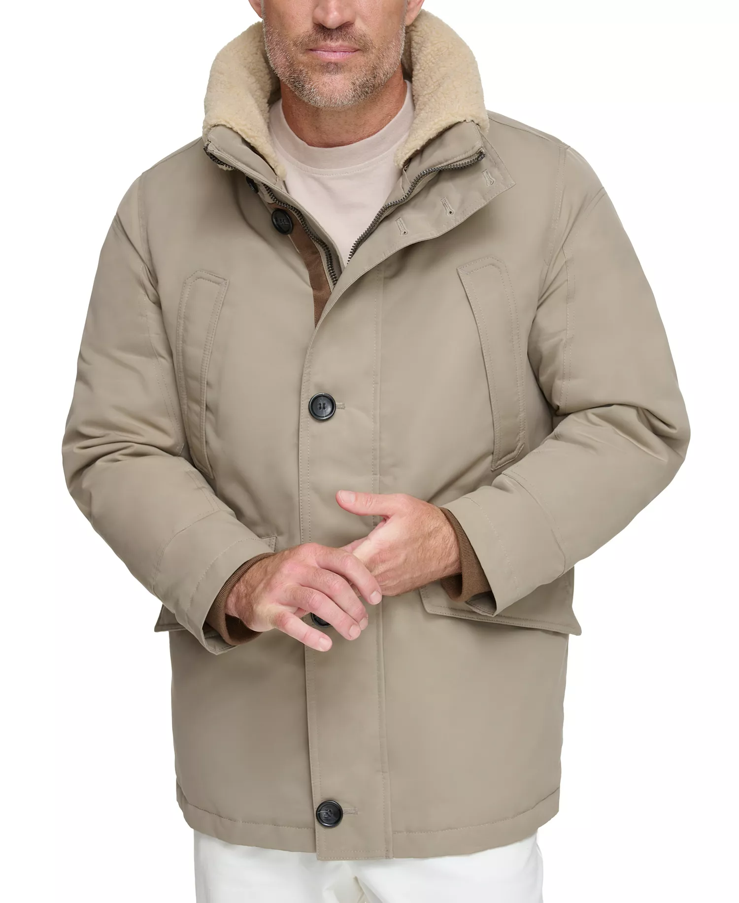 mni-5510b416efb3cdd066c07b8ecd272d2b Men's Wittstock Insulated Full-Zip Waxed Parka with Removable Fleece Trim — изображение 3