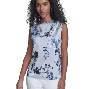 Women's Printed Sleeveless Charm Back Keyhole Top