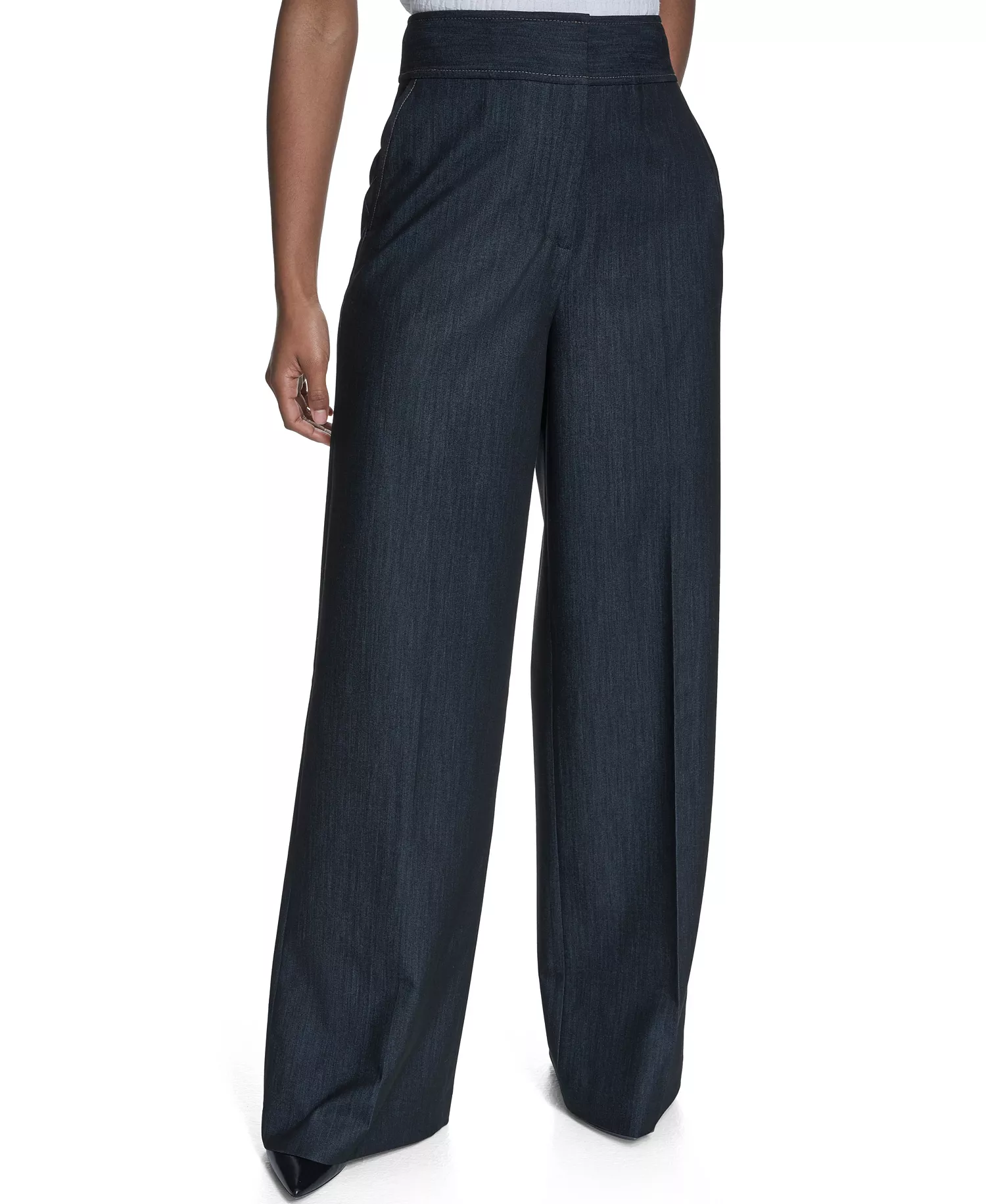 mni-55cb40fa5a9df19ddab01ac6bf6c2c3d Women's Faux Denim Wide Leg Pants