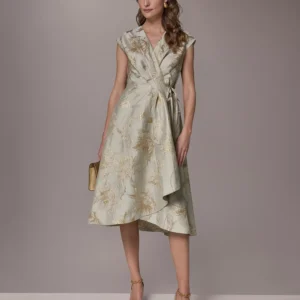 Women's Printed V-Neck Faux Wrap Dress