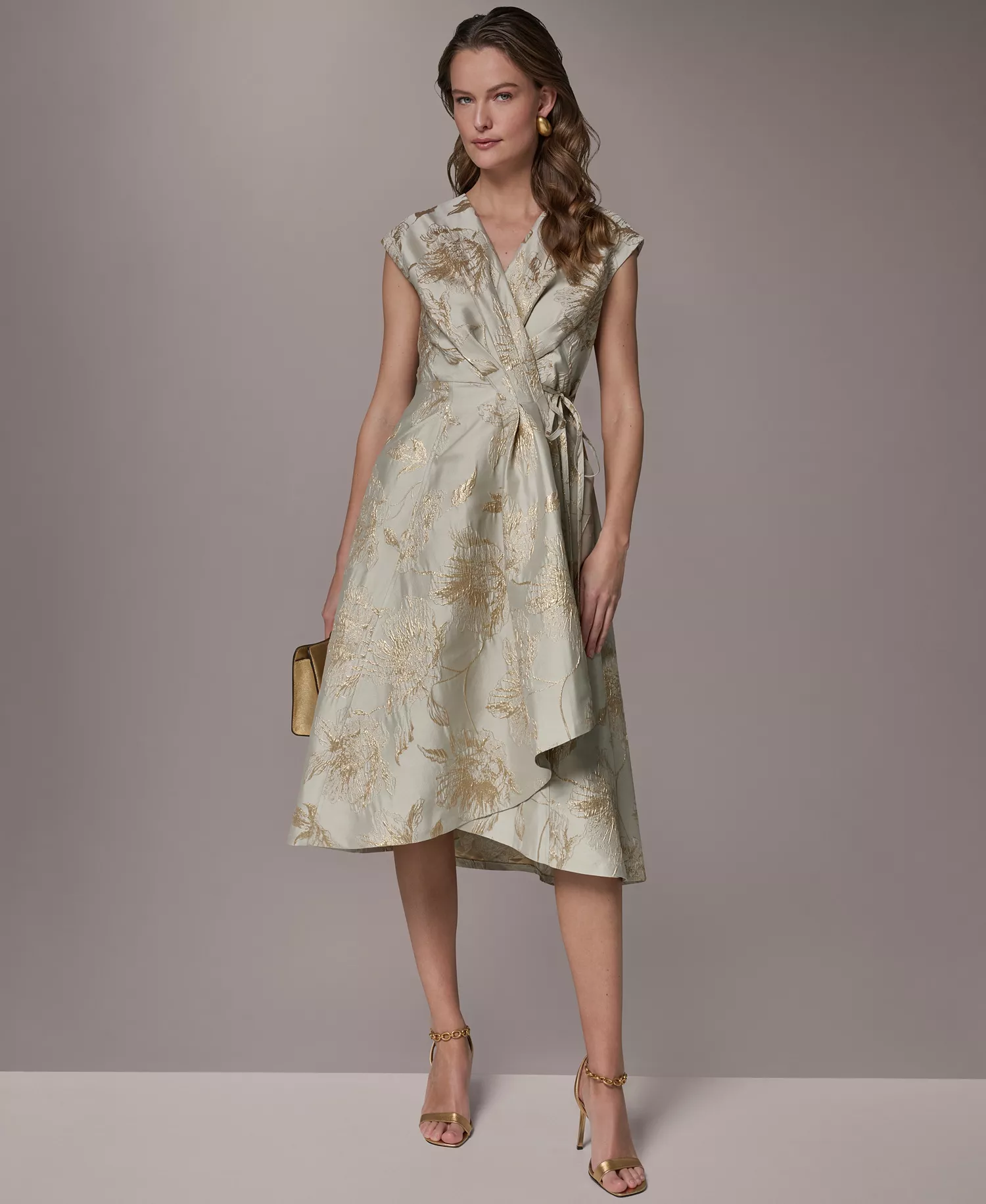 mni-568263a678f10e1c6964a8f5389c7222 Women's Printed V-Neck Faux Wrap Dress