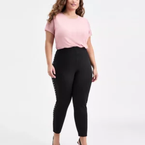 Trendy Plus Size Studded Pull-On Bodycon Leggings