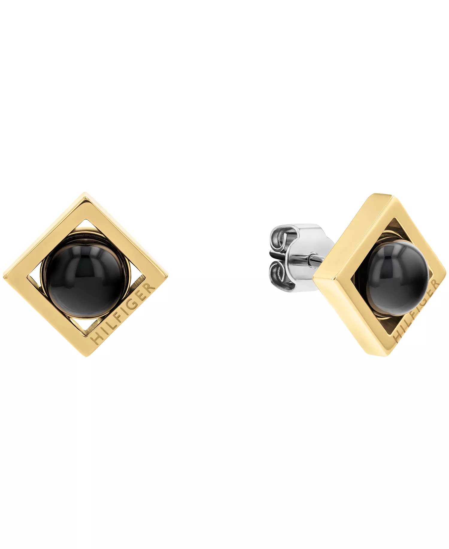 mni-579ab2cefdc9766de162e02dfcf5b0c4 Women's Onyx Circle Gold-Tone Stainless Steel Earring