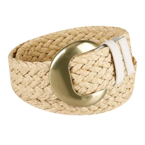 Women's Fully Adjustable Raffia Belt with Statement Buckle