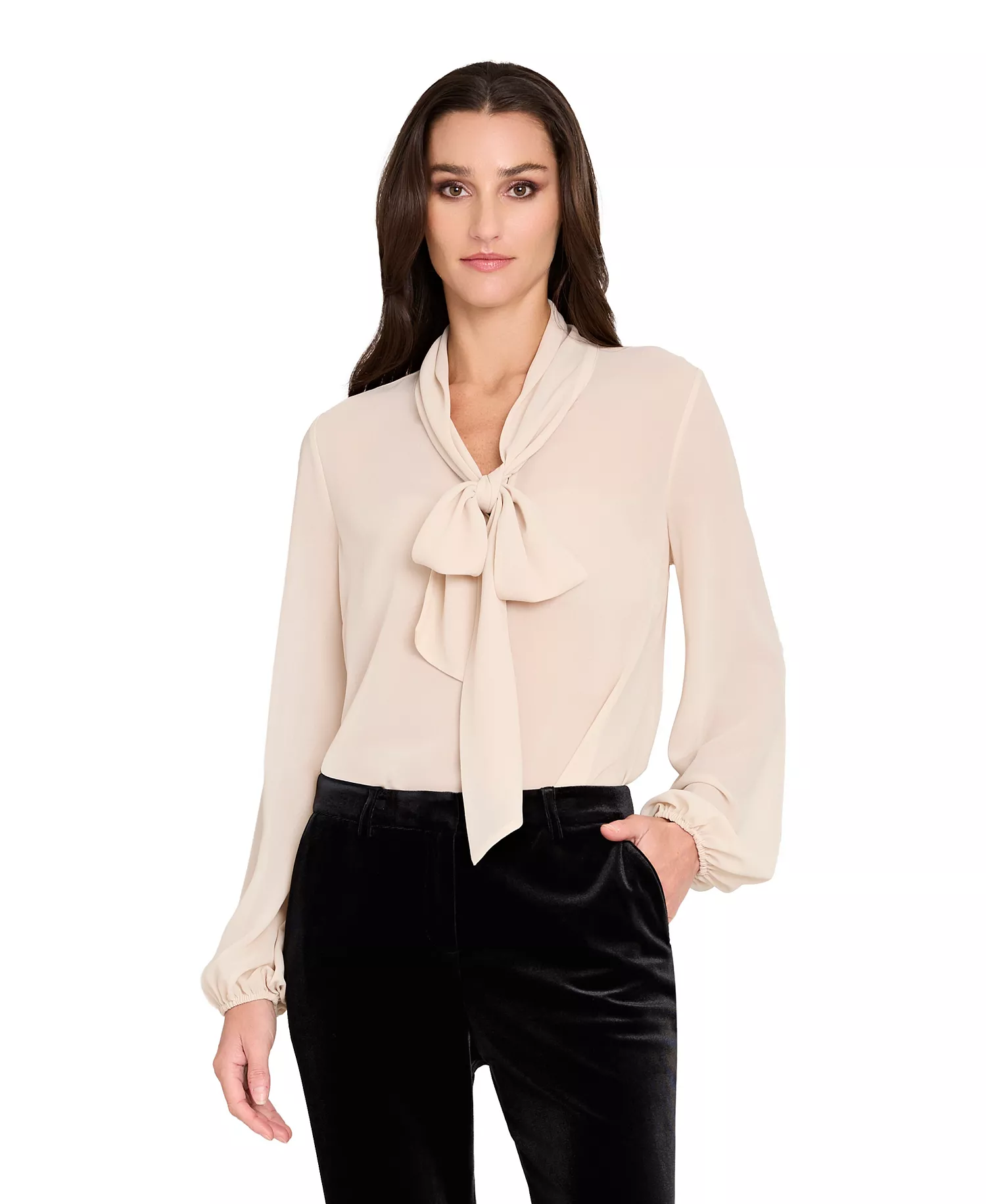 mni-5838cdd36678c91ea2f55ccd64381862 Women's Long-Sleeve Bow Neck Blouse