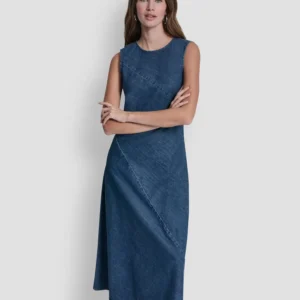 Petite Sleeveless Denim Bias Cut Midi Dress