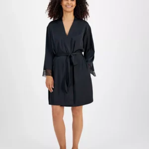 Women's Lace-Trim Stretch Satin Robe, Created for Macy's