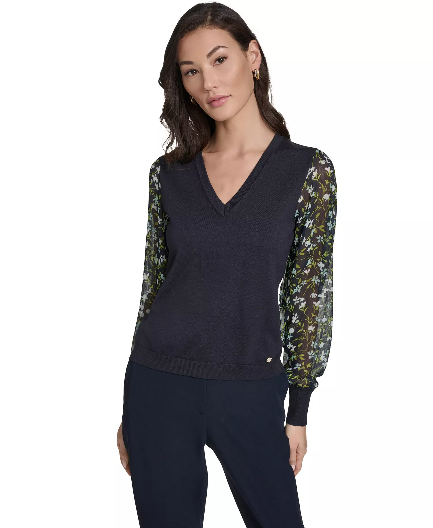 mni-599d3d62b0cd354398a21f3c4ed651a3 Women's Mixed Media V-Neck Sweater — изображение 3