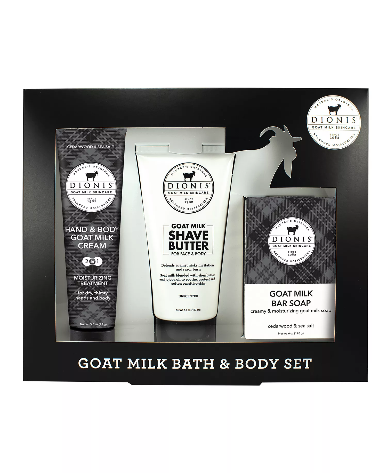 mni-59c27d5111337a291d03d6c4e806b1e3 Goat Milk Cedarwood Sea Salt Bath and Body Set