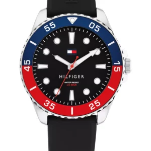 Men's Quartz Black Silicone Strap Watch, 42mm