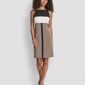Women's Sleeveless Square Neck Colorblock Sheath Dress
