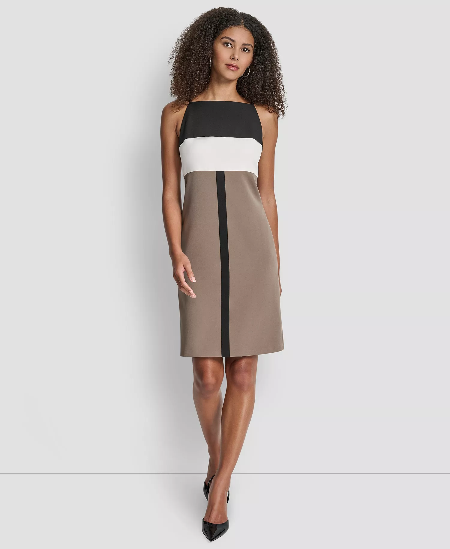 mni-5aefad47007e1445e3c1731b4c146ed0 Women's Sleeveless Square Neck Colorblock Sheath Dress