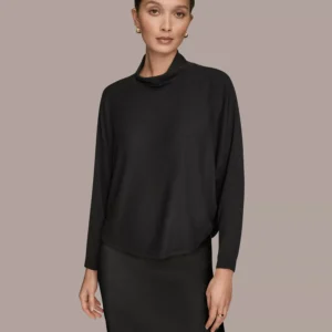 Women's Brushed Rib Dolman Mock Neck Long Sleeve Top