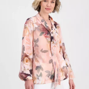 Women's Printed Chiffon Tie-Neck Blouse