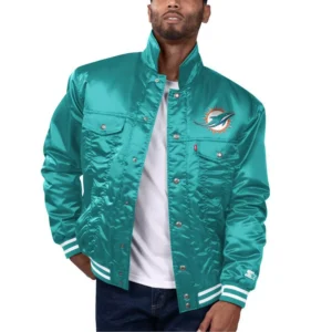 Levi’s x Starter Men's Aqua Miami Dolphins Silver Tab Trucker Full-Snap Jacket