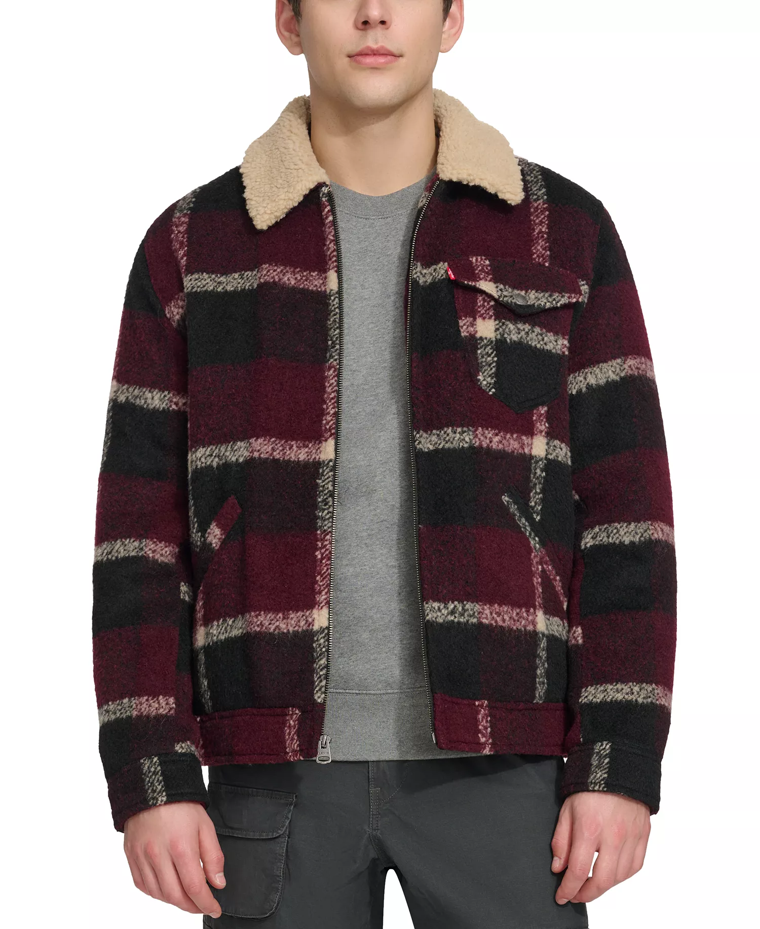 mni-5de8acf6924fba930ea0bffb5cecd6ca Men's Plaid Full-Zip Depot Jacket with Fleece Collar