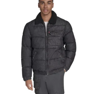 Men's Denim Quilted Sherpa Collar Jacket